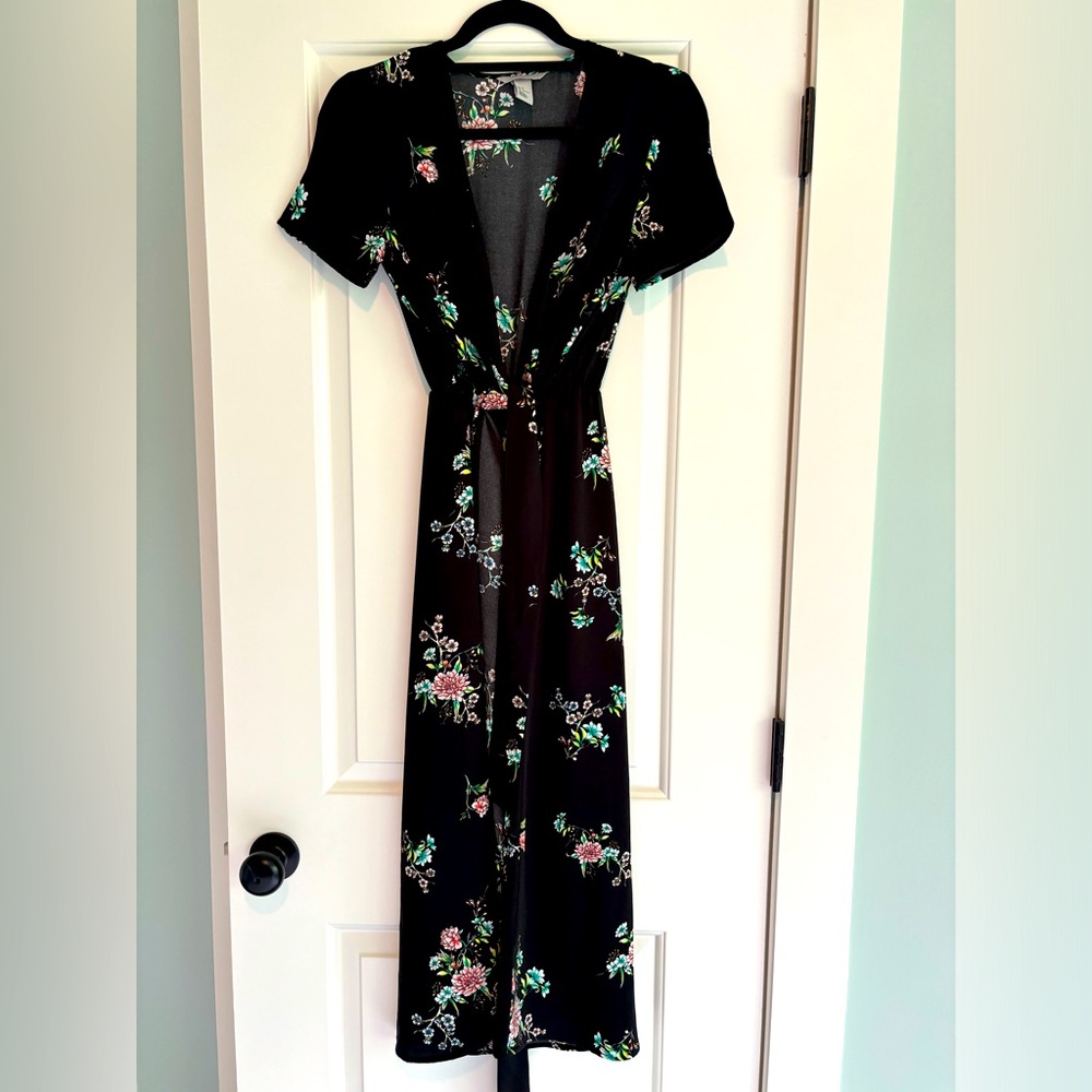 H&M Black Floral Wrap Dress